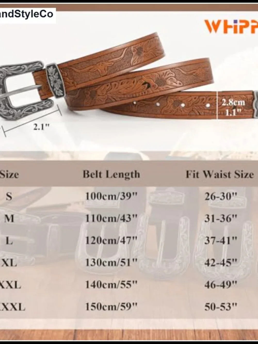 Vintage Western PU Leather Belt Floral Carved Buckle Cowgirl Waist Belt